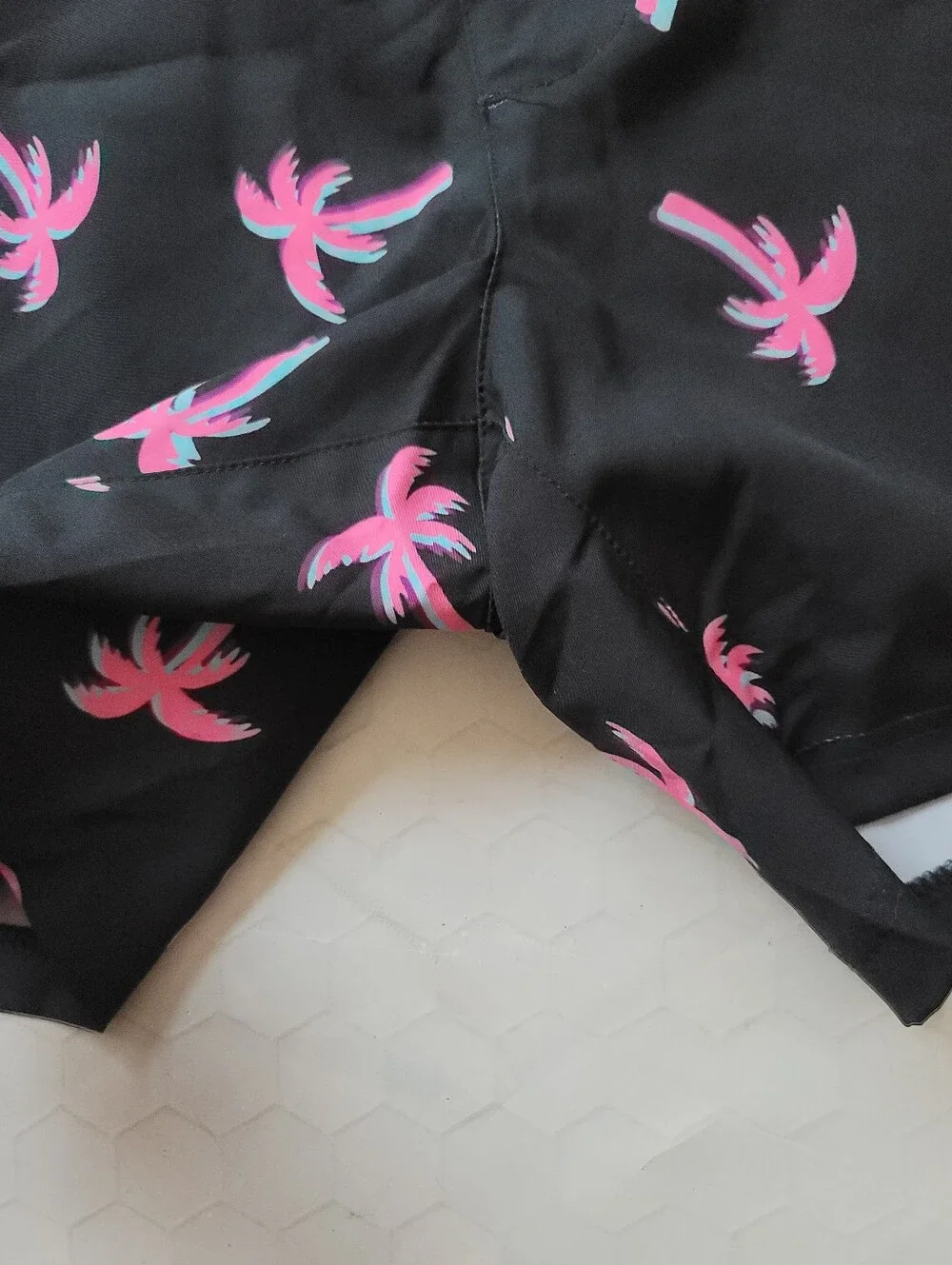 Maamgic Men Medium Lined Swim Trunks Beach Palm Tree Black Pink 6